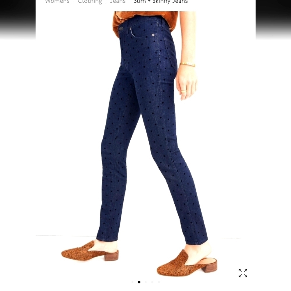 Madewell women's 9" high-rise skinny jeans in dark blue polka dot denim, siz 32.
